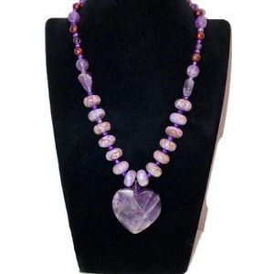 Amethyst Jasper and Color Pearl Necklace 19”